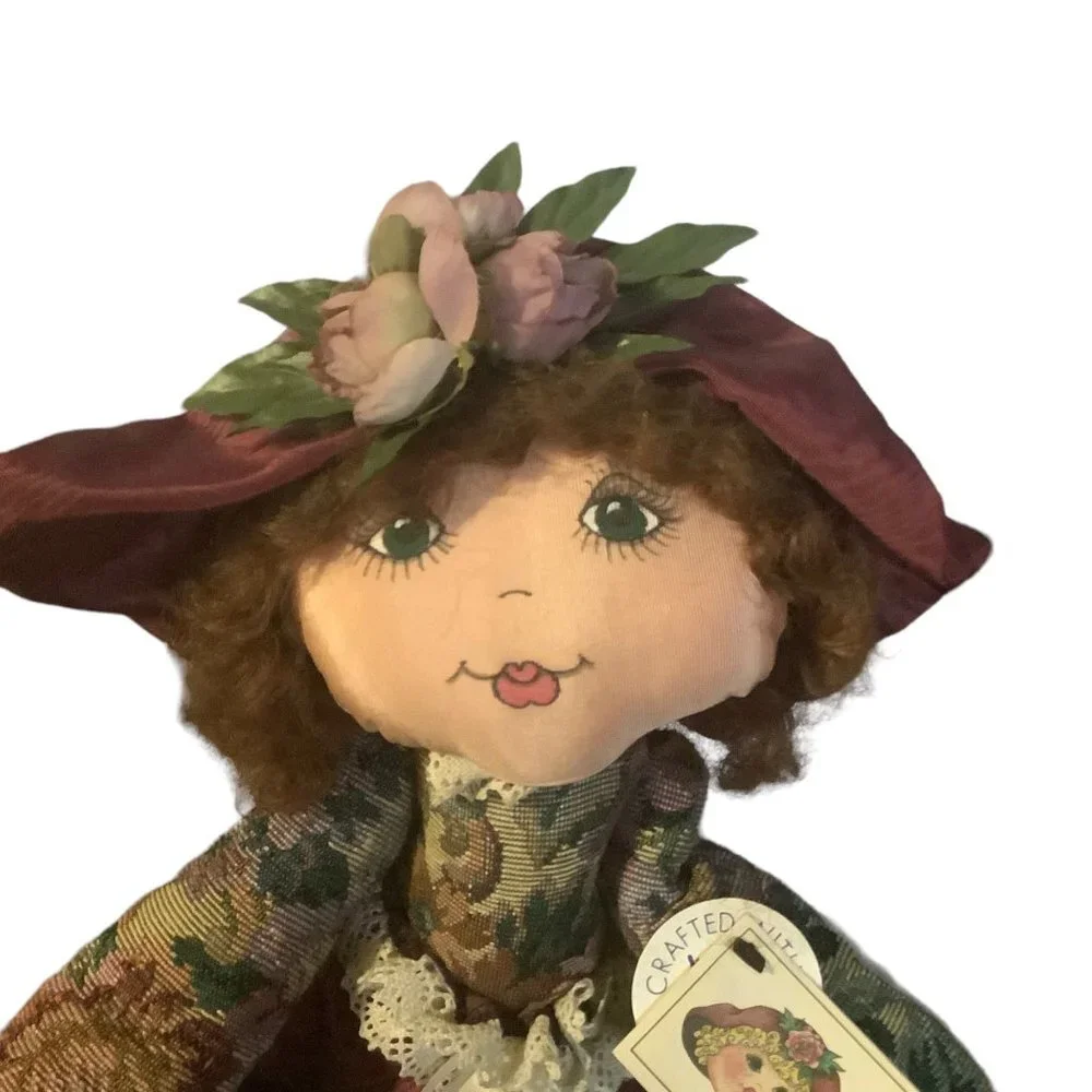 Vtg 1995 Ambrosia Signed Wendy Long Hand Crafted Hand Painted Cloth Doll Curly‎
